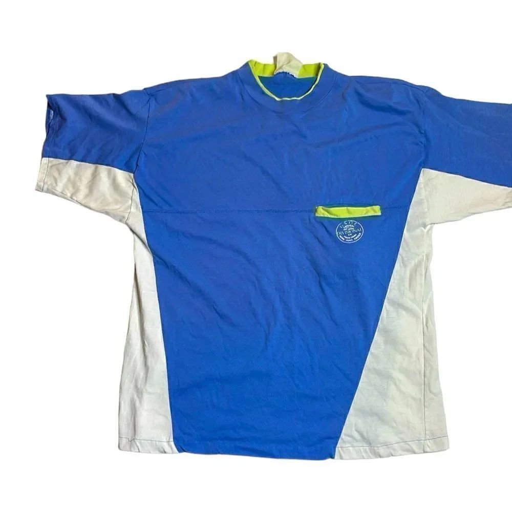 90s Vintage Color Block Blue White and green Tshirt Large
